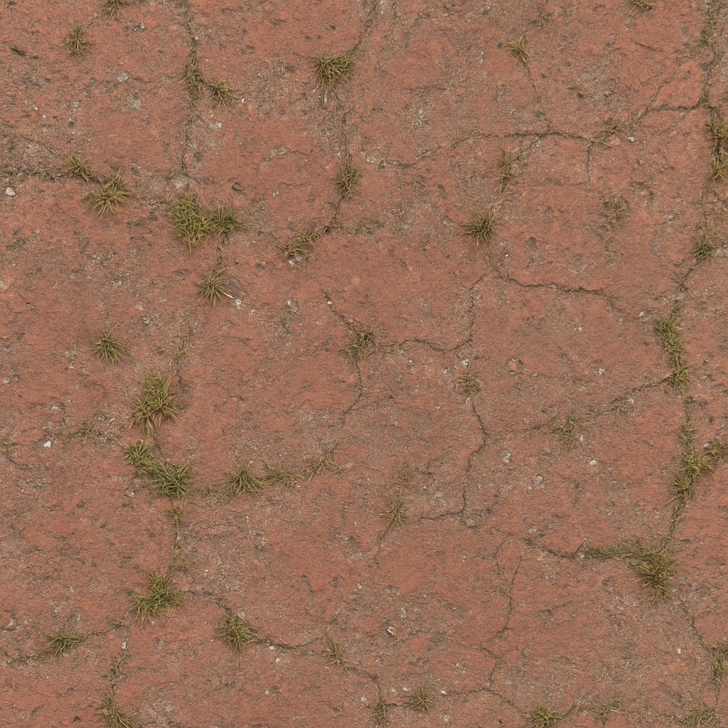 Brick Red Pavement With Faded Paint And Rough Wear Marks Asphalt seamless PBR texture preview