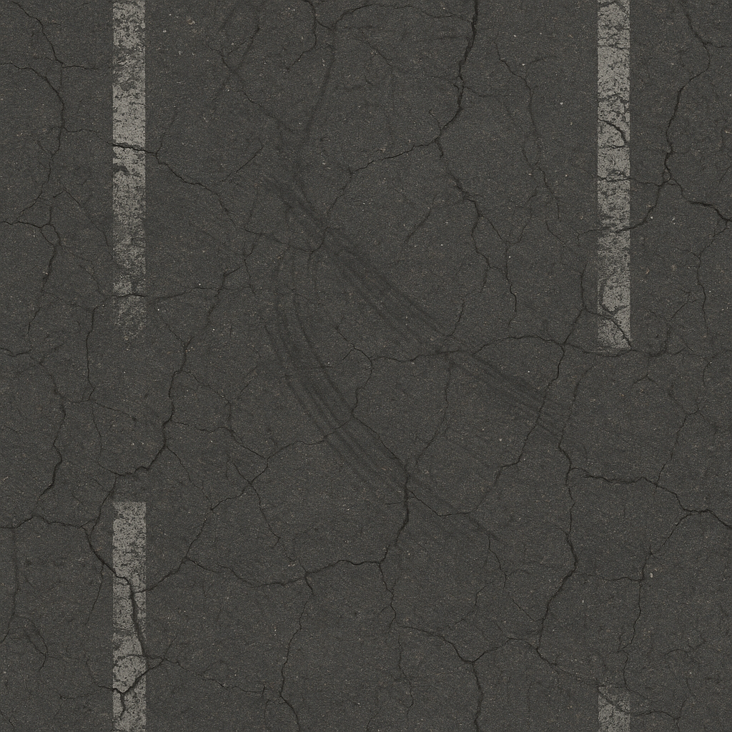 Asphalt Cracked Dark Asphalt With Faded Paint And Rough Wear seamless PBR texture preview