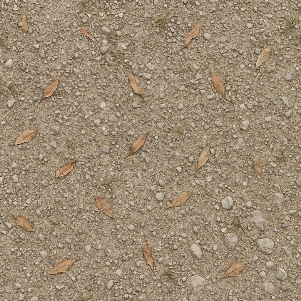 Gravel Compacted With Pebble Embedded And Dry Leaves Scattered Asphalt seamless PBR texture preview