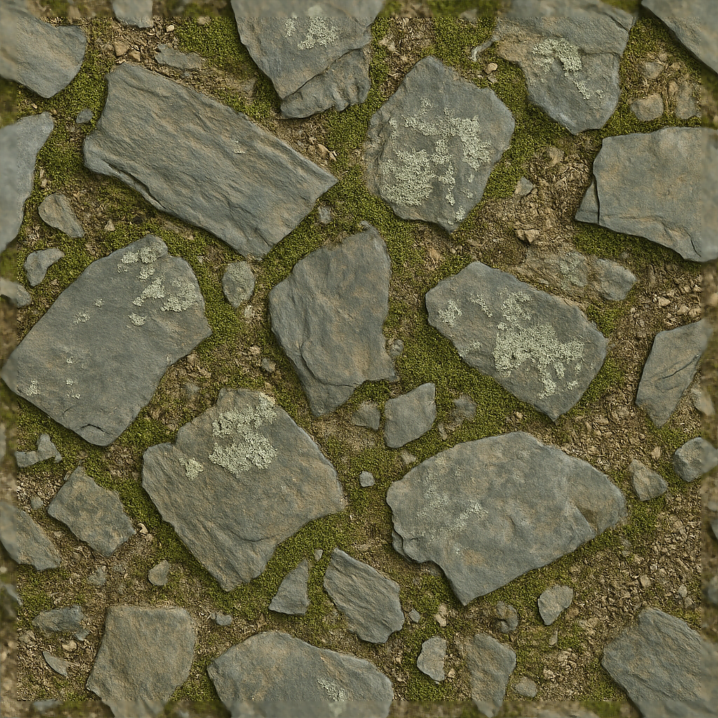 Local Stone Texture Of Slate Tiled Stone With Mossy Stones And Lichen Crust PBR Texture ...