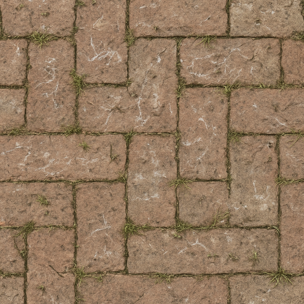Brick Weathered With Chalk Markings And Patchy Grass Natural Wear Aspha… seamless PBR texture preview