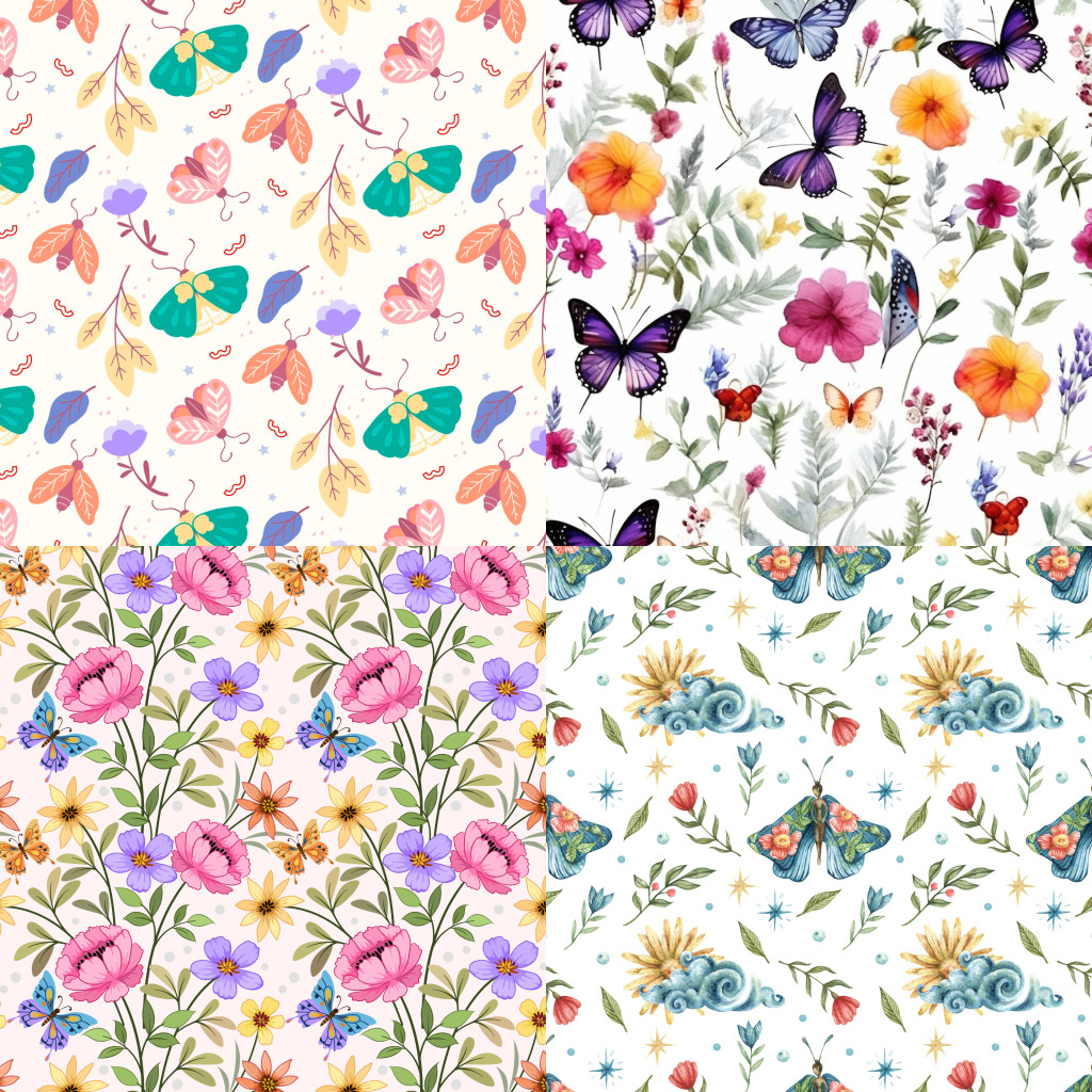 Watercolor Butterflies Seamless PBR Textures for Design