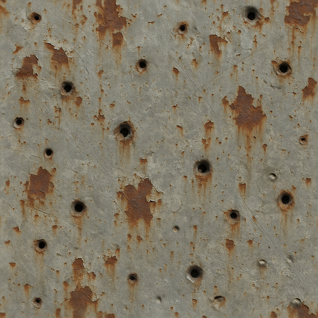 Bullet Holes And Rust Flakes With Scratched Metal And Surface Rust Effe ...