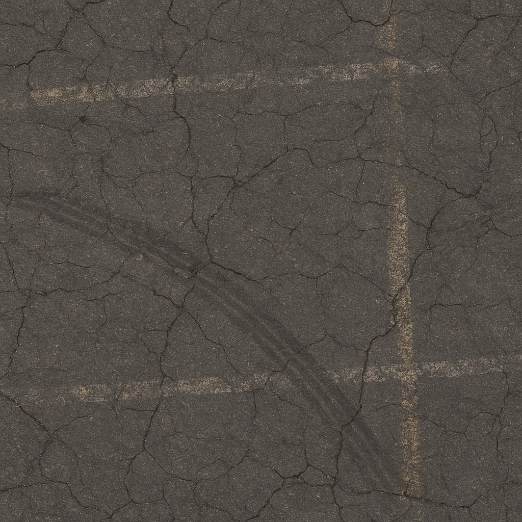 Asphalt Cracked Dark Asphalt With Tire Marks And Paint Markings seamless PBR texture preview
