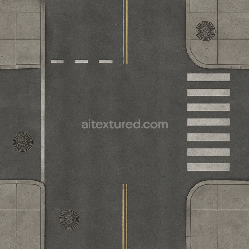 AI-Generated Seamless PBR Texture — &quot;High-resolution seamless texture of a city street, including asphalt roads, lane m…