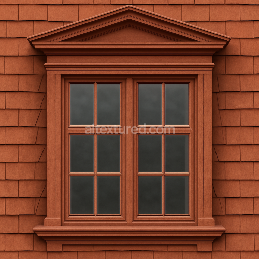 AI-Generated Seamless PBR Texture — Highly detailed seamless texture of a traditional wooden dormer window with six gla…