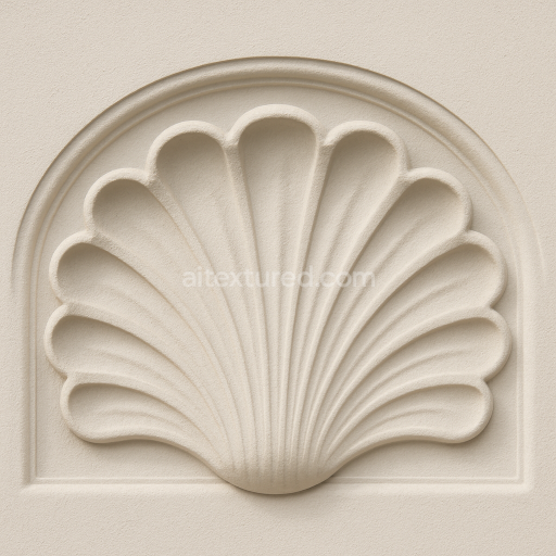 AI-Generated Seamless PBR Texture — texture of awide, horizontally oriented neoclassical stucco shell ornament inspired…