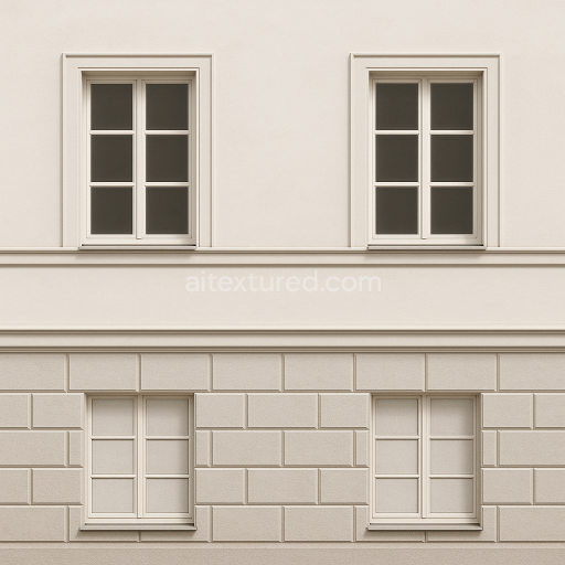 AI-Generated Seamless PBR Texture — Front view of an 18th-century baroque or early neoclassical façade section, showing…