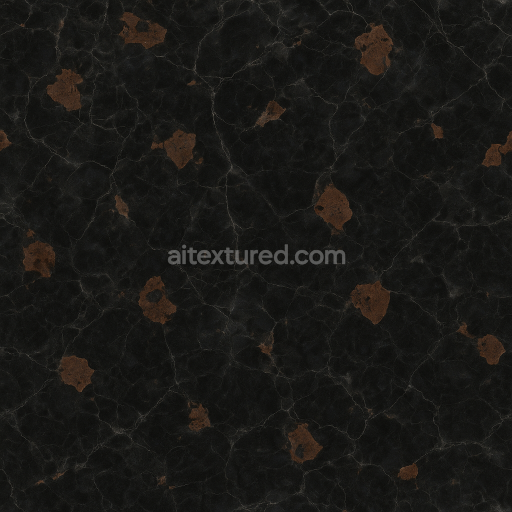 AI-Generated Seamless PBR Texture — Seamless texture of dark marble deep black-gray base color with irregular dark bro…