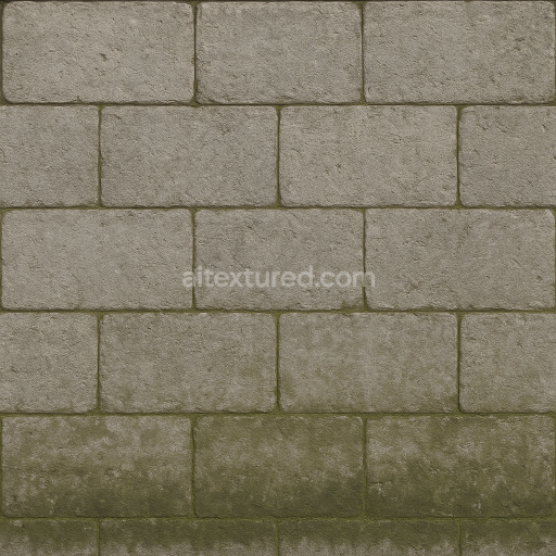 AI-Generated Seamless PBR Texture — Seamless, front-facing texture of a weathered grey limestone ashlar wall, built fro…
