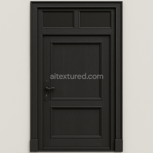 AI-Generated Seamless PBR Texture — i need a narrow wooden storefront door without shadows in light black. The upper pa…