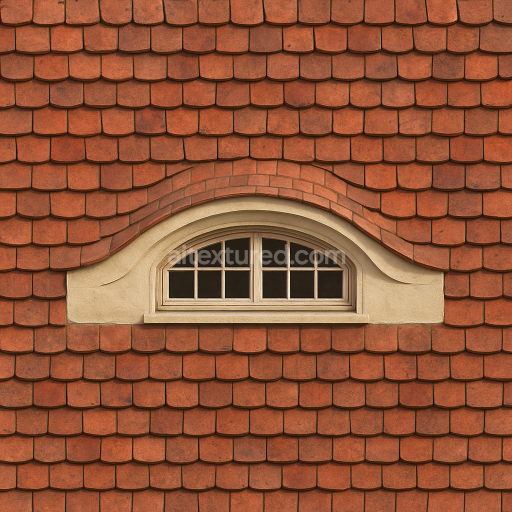 AI-Generated Seamless PBR Texture — Realistic horizontal half oval dormer window (“halbes Ochsenauge”) integrated into…