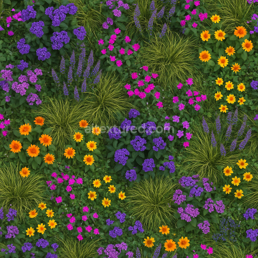 AI-Generated Seamless PBR Texture — seamless photorealistic perennial bed and ornamental grass top view