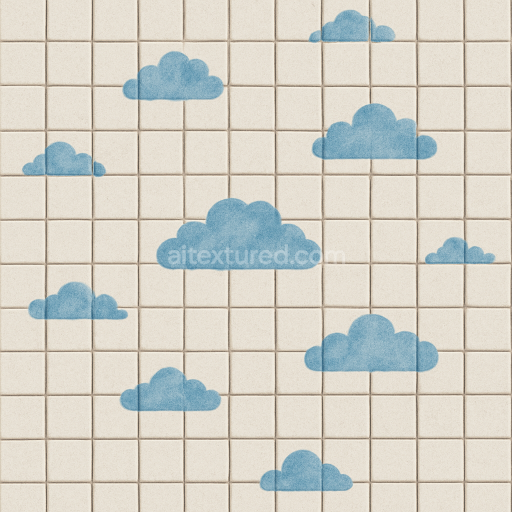 AI-Generated Seamless PBR Texture — Seamless photo of bathroom small tiles white color with blue cloud design in the ce…