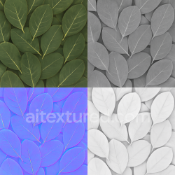 Generated seamless Isolated Jackfruit Leaves Texture (PBR) Base Color, Roughness, Normal and AO, Photorealistic, for Speed ​​Tree texture 1024x1024 PBR