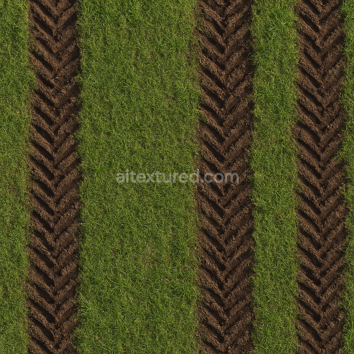 AI-Generated Seamless PBR Texture — grass with dirt marks from big tractor
