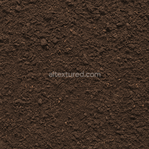 AI-Generated Seamless PBR Texture — Seamless texture of dark brown garden soil slightly moist fine grain with small c…