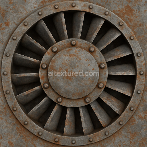 AI-Generated Seamless PBR Texture — texture factory d'une grosse turbine avec des trace de rouilles