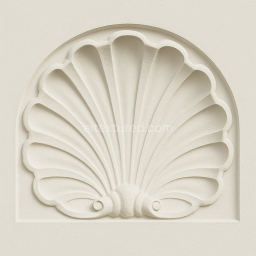 Preview — AI-Generated Seamless PBR Texture — texture of one wide, horizontally extended neoclassical stucco shell ornament inspi…