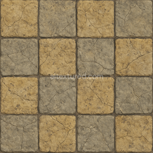 Preview — AI-Generated Seamless PBR Texture — Seamless texture Old Stone Paver, realistic, With a range of yellow and gray colors…