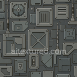 seamless AI-Generated Seamless PBR Texture — seamless sci-fi panels random layout with anthenas bolts and other sci fi parts, by… texture 8k free download PBR