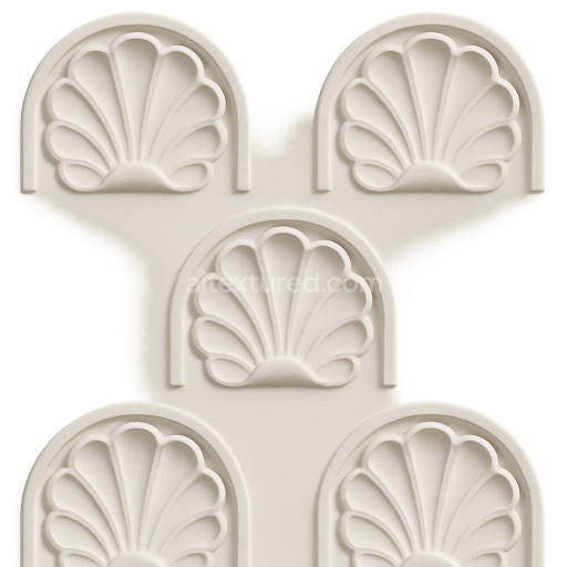 AI-Generated Seamless PBR Texture — texture of a neoclassical stucco shell ornament (Muschelrelief) inspired by early 1…
