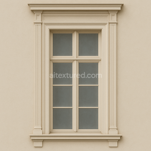 AI-Generated Seamless PBR Texture — Realistic texture of a tall neoclassical window from the Beletage of a historic fac…