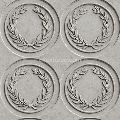 AI-Generated Seamless PBR Texture — seamless black and white texture of a classical architectural stucco relief, depict…