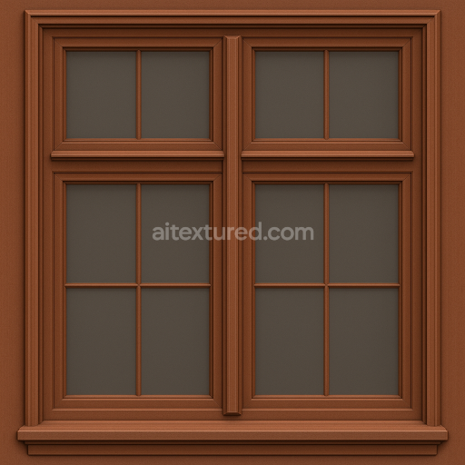 AI-Generated Seamless PBR Texture — Seamless, tileable PBR texture of a traditional double-sash wooden window in warm m…