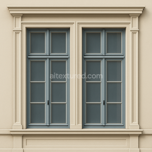 AI-Generated Seamless PBR Texture — Highly detailed texture of historic double casement windows from a neoclassical fac…