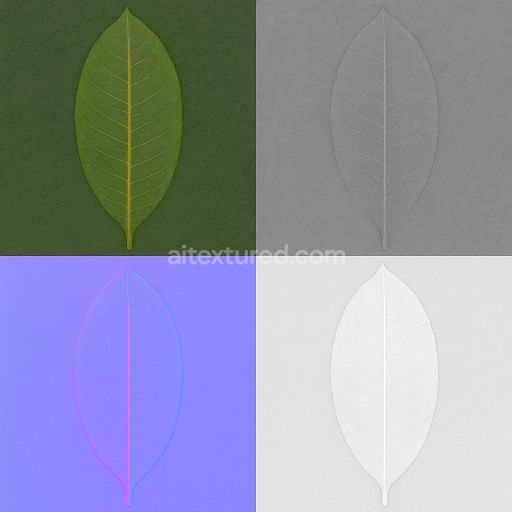 AI-Generated Seamless PBR Texture — Isolated Mango Leaf Texture (PBR) Base Color, Roughness, Normal and AO, Photorealis…