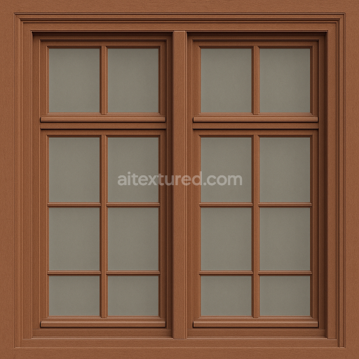 AI-Generated Seamless PBR Texture — Seamless, tileable PBR texture of a historic double-sash wooden window frame from P…