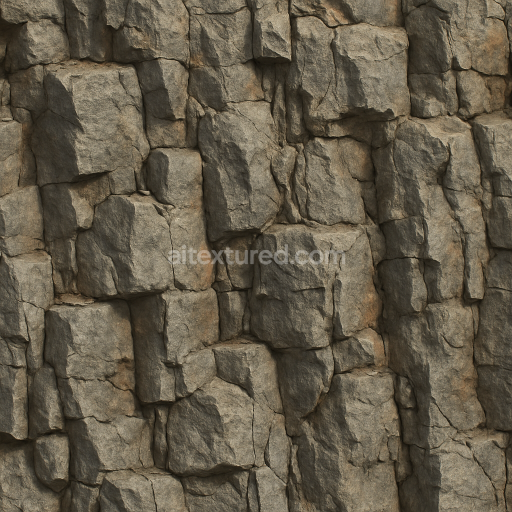 Preview — AI-Generated Seamless PBR Texture — seamles texture, of a blocky rock cliff, grey with some additional brown coloration.
