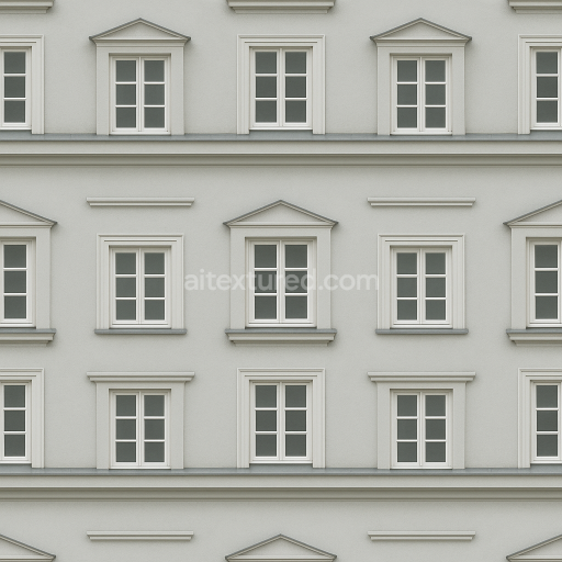 AI-Generated Seamless PBR Texture — seamless texture of small neoclassical attic windows above the main cornice of a 19…
