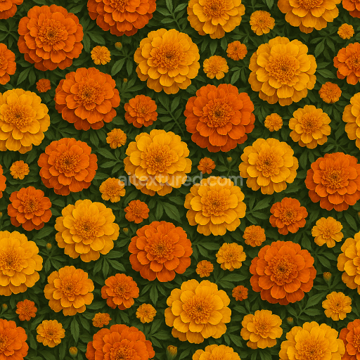 AI-Generated Seamless PBR Texture — hyper-realistic marigold flowers, natural colours