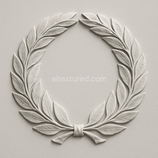 AI-Generated Seamless PBR Texture — seamless black and white texture of a perfectly round raised stucco wreath relief,…