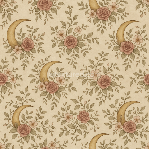 Preview — AI-Generated Seamless PBR Texture — seamless sickel moon fused with flowers and vines