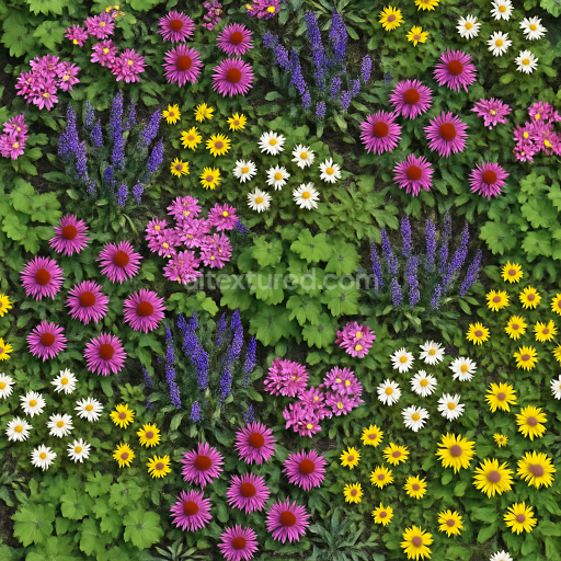 AI-Generated Seamless PBR Texture — seamless perennial bed top view texture.