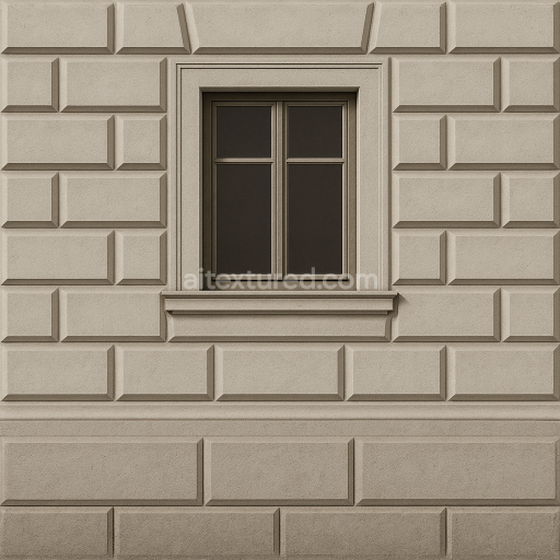 AI-Generated Seamless PBR Texture — Front-facing architectural wall texture showing a baroque or early neoclassical rus…