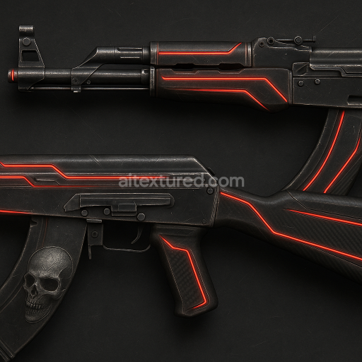 AI-Generated Seamless PBR Texture — Generate an ultra-realistic CS2 AK-47 skin. Base material: matte black steel with b…