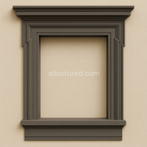 AI-Generated Seamless PBR Texture — Seamless, perfectly front-facing texture of a neoclassical window surround in dark…