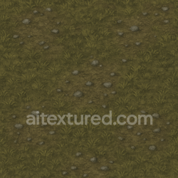 seamless AI-Generated Seamless PBR Texture — 复古传奇风格，俯视45度，无缝贴图，64x64 tile， 粗糙草地，少量碎石，暗绿色偏黄 texture 8k free download PBR