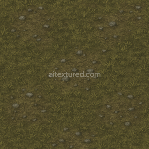 Free textures AI-Generated Seamless PBR Texture — 复古传奇风格，俯视45度，无缝贴图，64x64 tile， 粗糙草地，少量碎石，暗绿色偏黄  free download