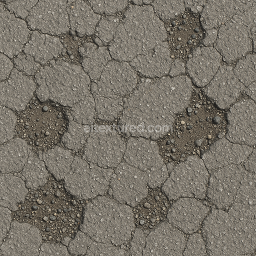 AI-Generated Seamless PBR Texture — Broken gray asphalt with holes and small stones