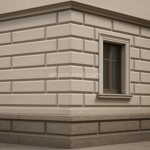 AI-Generated Seamless PBR Texture — Highly detailed corner view of a baroque or early neoclassical building façade, sho…