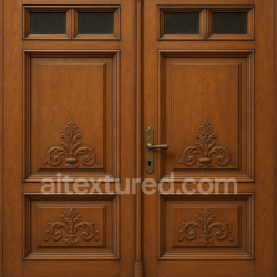 seamless AI-Generated Seamless PBR Texture — Front view of a large, double-leaf wooden entrance door in a traditional European s… texture 8k free download PBR