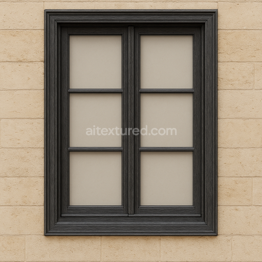 AI-Generated Seamless PBR Texture — create a wooden window like in paris in light black partitioned in six parts and wi…