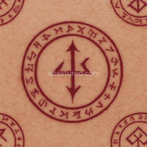 AI-Generated Seamless PBR Texture — skin with witch circle tattoo make with dark red. the circle should have a random s…