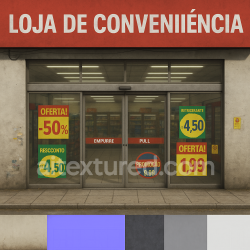 seamless AI-Generated Seamless PBR Texture — Crie uma textura realista de fachada de loja de conveniência brasileira moderna, in… texture 8k free download PBR