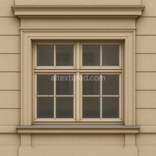 AI-Generated Seamless PBR Texture — Seamless, highly detailed texture of a neoclassical ground-floor window inspired by…